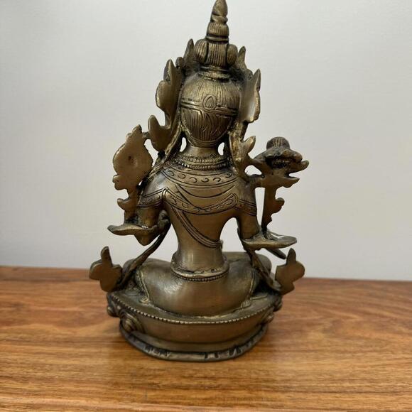 Solid Brass Antique Finish Tara Female Buddha Statue - Serene Spiritual Decor - Picture 3 of 8
